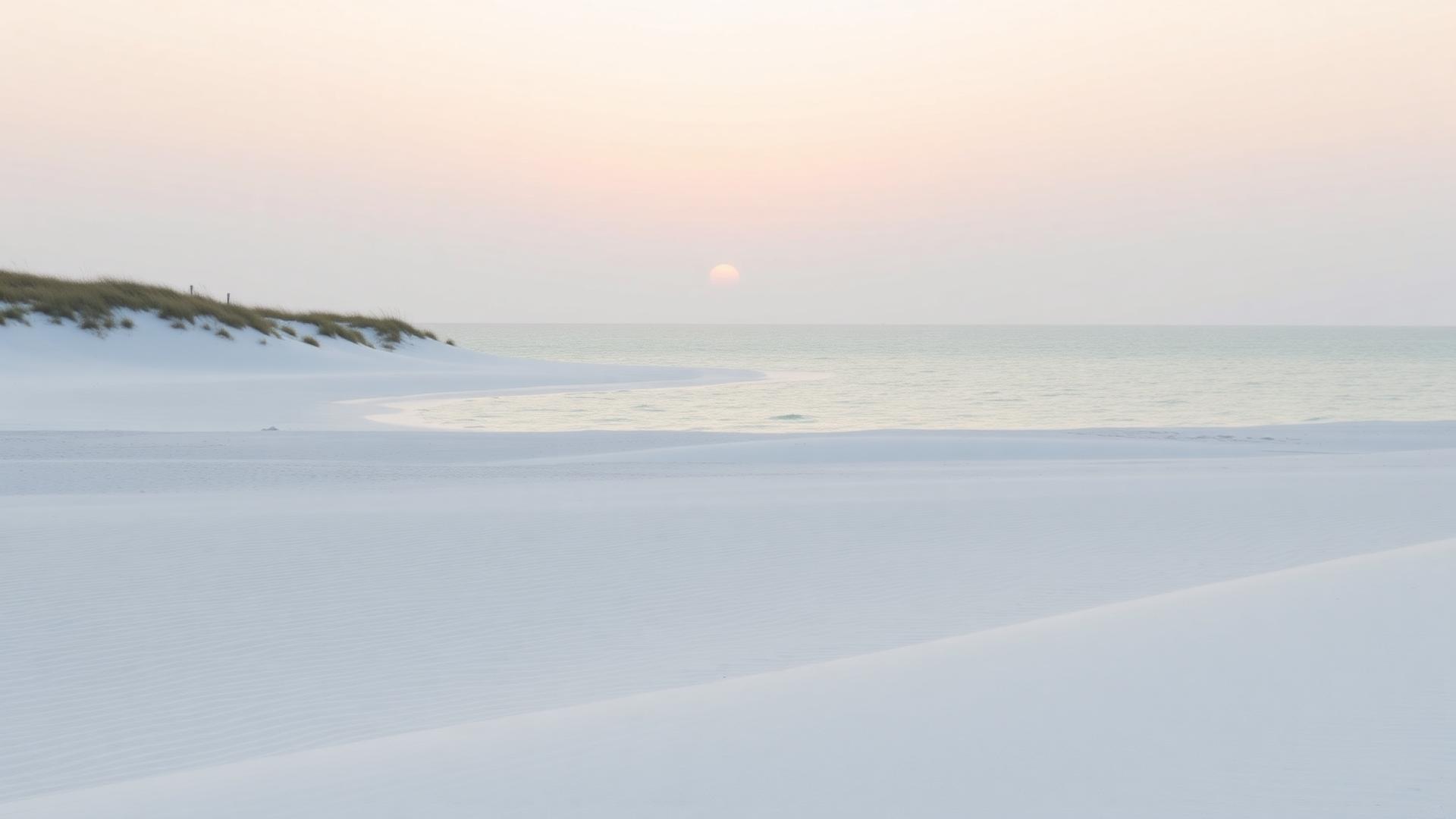 Quiet white sand beach at sunset